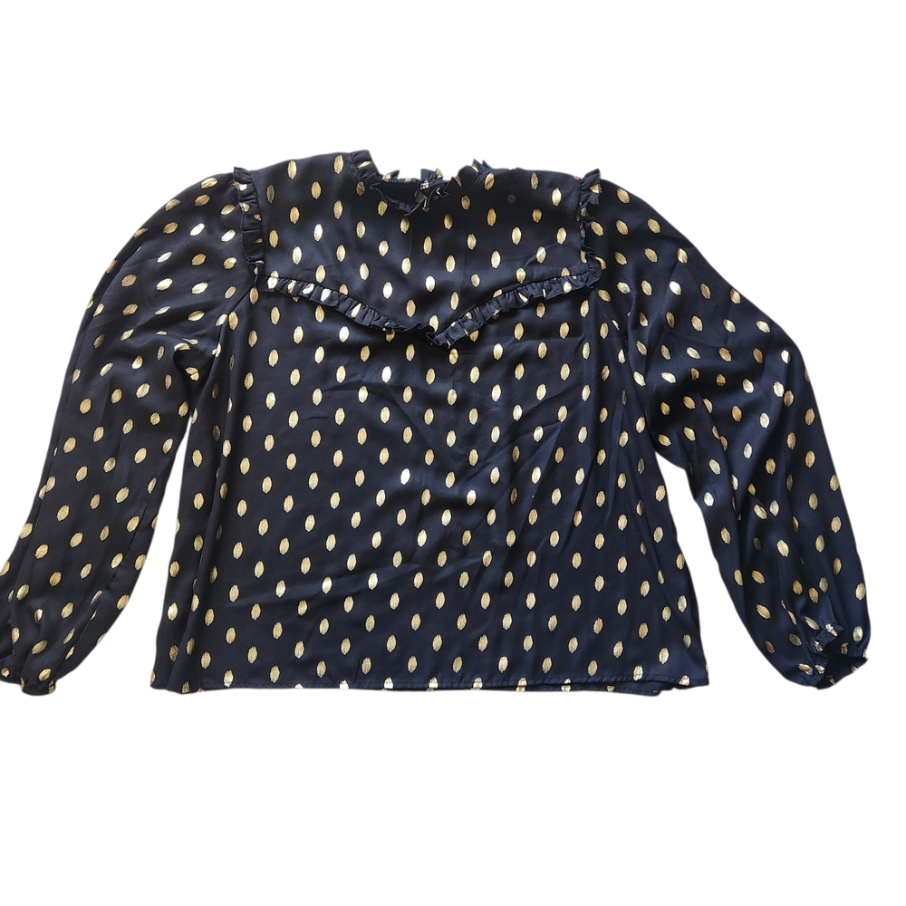 Womens Black Blouse with Gold Polka Dots